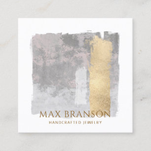 Cartão De Visita Quadrado Designer de Joias de Abstrato de Cobre Dourado