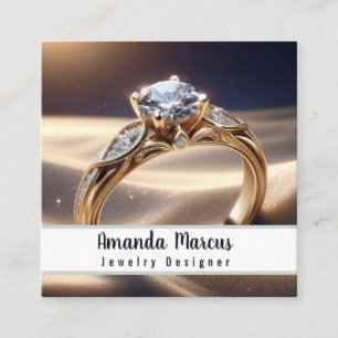 Cartão De Visita Quadrado Designer de Joias de Anel de Diamante Joalheiro