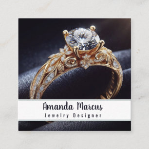 Cartão De Visita Quadrado Designer de Joias de Anel de Diamante Joalheiro