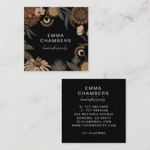 Cartão De Visita Quadrado Designer de Joias Florais Botânicas Boho Escuras