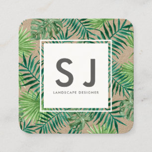Cartão De Visita Quadrado Designer de Paisagem Botânica de Folhas bonito