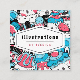 Cartão De Visita Quadrado Designer Gráfico de Padrão do Deserto Kawaii Cute