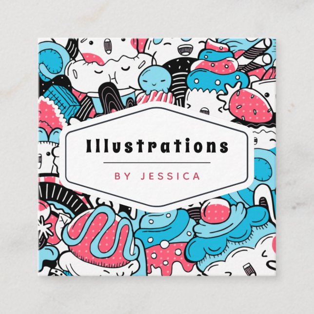 Cartão De Visita Quadrado Designer Gráfico de Padrão do Deserto Kawaii Cute (Frente)