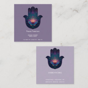 Cartão De Visita Quadrado Despertar do Lótus Design da Mão Hamsa