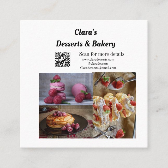 Cartão De Visita Quadrado Desserts Bakery restaurante adiciona nome e texto (Frente)