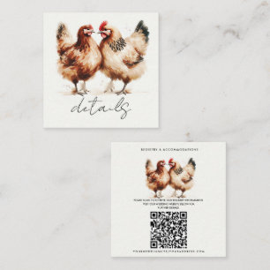 Cartão De Visita Quadrado Detalhes de Casamento Aquarela de Galinhas Marrons