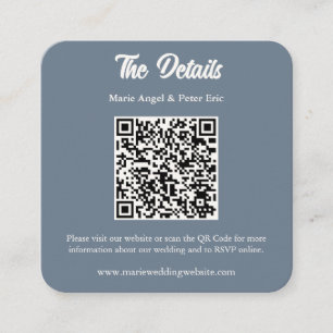 Cartão De Visita Quadrado Detalhes de Casamento com Código QR em Azul Ardósi
