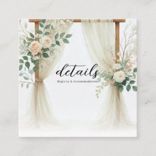 Cartão De Visita Quadrado Detalhes de Casamento de Rosas de Arco de Madeira 