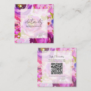 Cartão De Visita Quadrado Detalhes de casamento floral vibrante rosa roxo