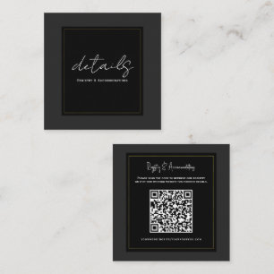 Cartão De Visita Quadrado Detalhes de casamento minimalista moderno preto ci