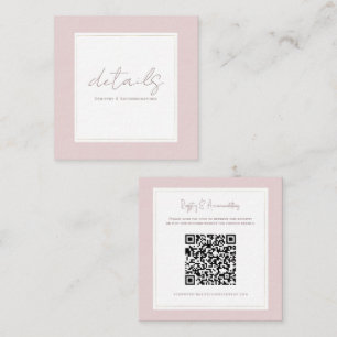 Cartão De Visita Quadrado Detalhes de Casamento Moderno Minimalista Rosa e D