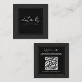 Cartão De Visita Quadrado Detalhes de Casamento Modernos Minimalistas Preto 