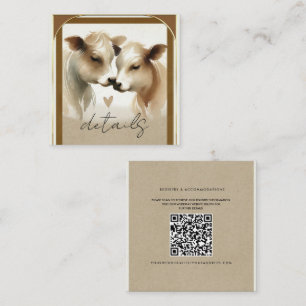 Cartão De Visita Quadrado Detalhes do Casamento Country Vaca Amor Marrom Cre