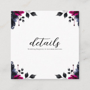 Cartão De Visita Quadrado Detalhes Florais em Aquarela Rosa Magenta e Azul