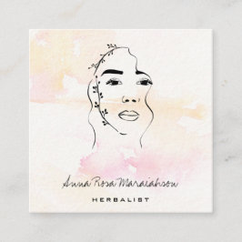 Cartão De Visita Quadrado *~* Deusa Botânica Verde Arte de Linha QR 