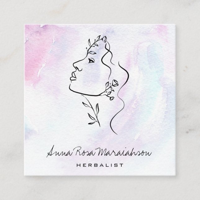 Cartão De Visita Quadrado *~* Deusa de Arte em Linha da Mulher Botânica Gree (Frente)