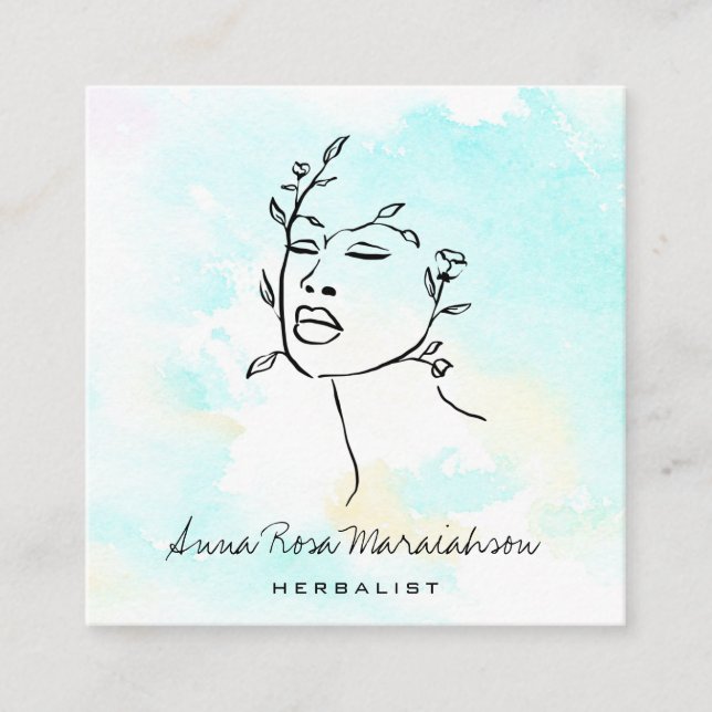 Cartão De Visita Quadrado *~* Deusa de Arte em Linha da Mulher Botânica QR G (Frente)