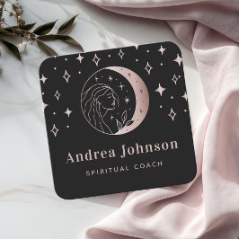 Cartão De Visita Quadrado Deusa Dourada rosa e Energia Celestial Mística