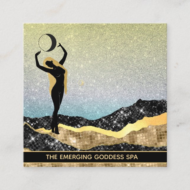 Cartão De Visita Quadrado *~* Deusa Mulher Glitter do Arco-Íris da Lua  (Frente)