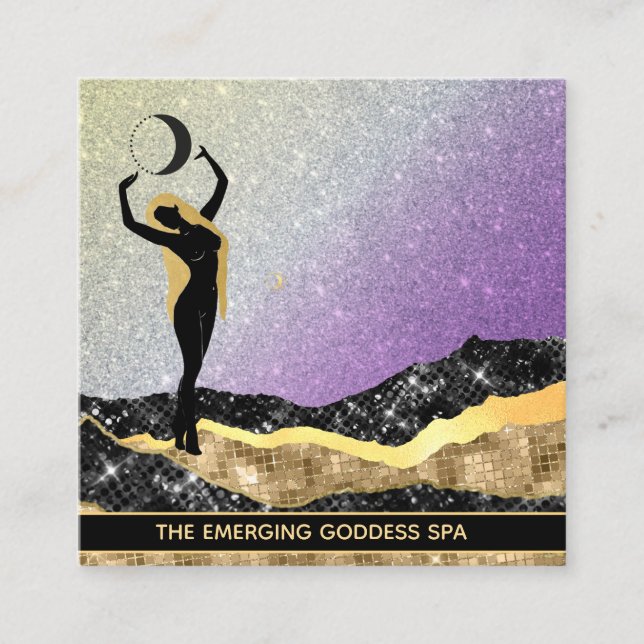 Cartão De Visita Quadrado *~* Deusa Mulher Ombre VIOLET Rainbow Glitter  (Frente)