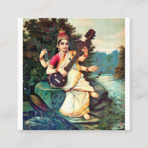 Cartão De Visita Quadrado Deusa Saraswati Por Raja Ravi Varma