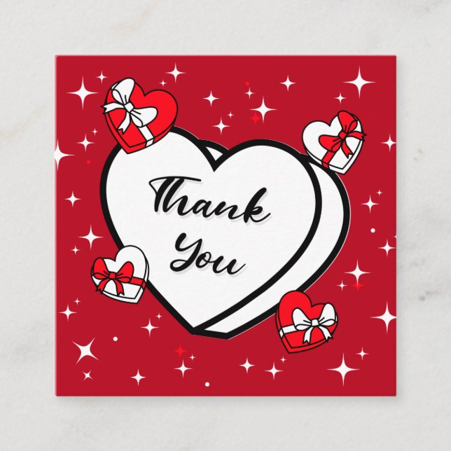 Cartão De Visita Quadrado Dia de os namorados Obrigado Red Super Sparkly Amo (Frente)