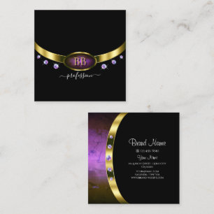 Cartão De Visita Quadrado Diamantes do Mármaco Dourado Roxo Preto de Luxo