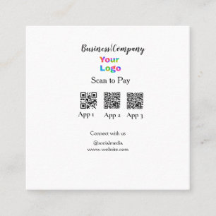 Cartão De Visita Quadrado Digitalizar para pagar o logotipo de empresa Q R c