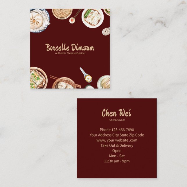 Cartão De Visita Quadrado Dimsum Watercolor (Frente/Verso)