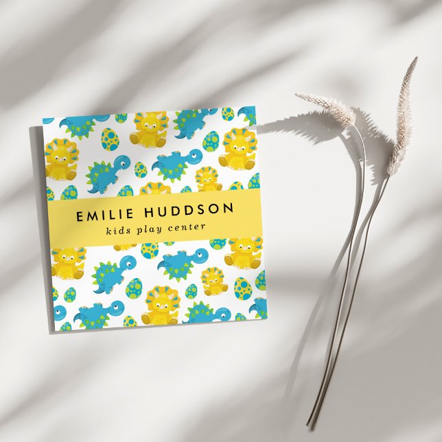 Cartão De Visita Quadrado Dinossauros Bons, Kids Play Center, Centro de Ativ (Criador carregado)