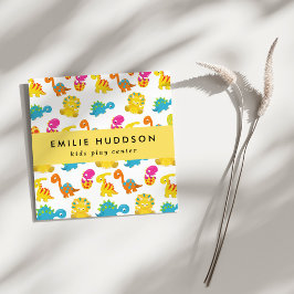 Cartão De Visita Quadrado Dinossauros Bons, Kids Play Center, Centro de Ativ