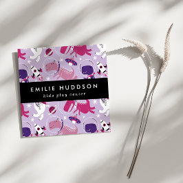 Cartão De Visita Quadrado Dinossauros Espaciais, Kids Play Center, Centro de