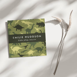 Cartão De Visita Quadrado Dinossauros Verdes, Kids Play Center, Centro de At