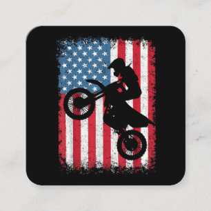 Cartão De Visita Quadrado Dirt Bike American Flag Motocross Biker Men