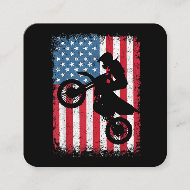 Cartão De Visita Quadrado Dirt Bike American Flag Motocross Biker Men (Frente)