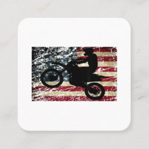 Cartão De Visita Quadrado Dirt Bike USA Flag T-Shirt Motocross American Flag