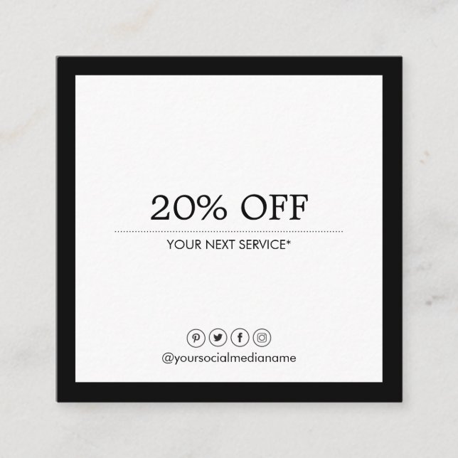 Cartão De Visita Quadrado Disconto Luxe dos meios sociais modernos (Frente)