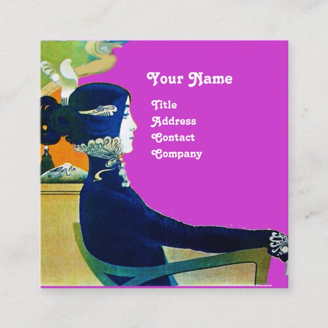 Cartão De Visita Quadrado DIVA EM AZUL MONOGRAM Beauty Salon ,Makeup Artist (Frente)