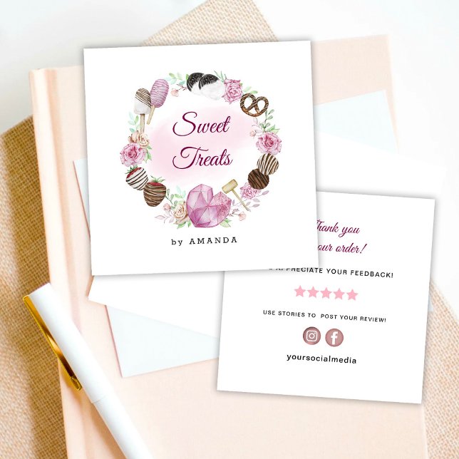 Cartão De Visita Quadrado Doce Bakery Obrigado (Criador carregado)