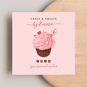 Cartão De Visita Quadrado Doce Cupcake rosa moderno Baker Social Media
