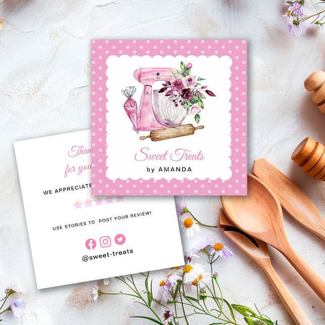 Cartão De Visita Quadrado Doces Tratamentos Rosa Obrigado (Criador carregado)