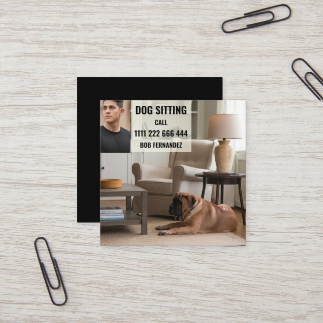 Cartão De Visita Quadrado Dog Sitter Service (Frente/Verso In Situ)