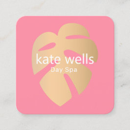 Cartão De Visita Quadrado Dourada Beleza Rosa Rosa Folha Tropical Spa