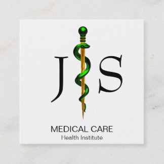Cartão De Visita Quadrado Dourada Corrente Verde-Herbal de Asclepius Médica