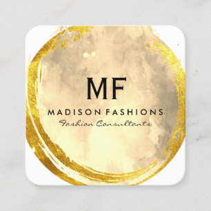 Cartão De Visita Quadrado Dourada e refinada Aquarela com Monograma