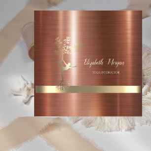 Cartão De Visita Quadrado Dourada faixa,Árvores mulheres Silhuette castanho 
