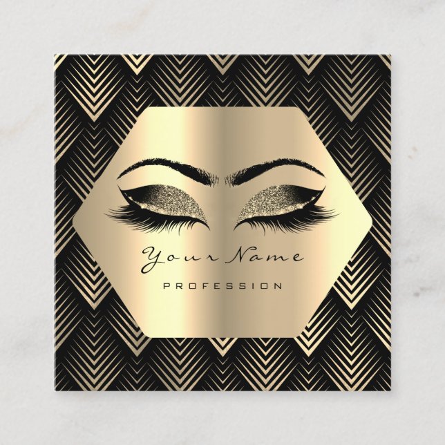 Cartão De Visita Quadrado Dourada Lashes de Maquiagem Luminosas Negras Doura (Frente)