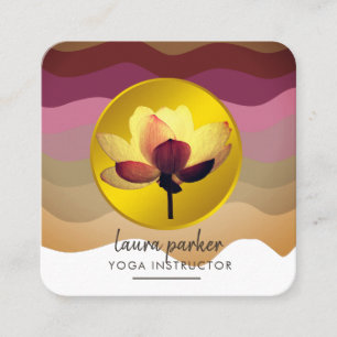 Cartão De Visita Quadrado Dourada Lotus Flower Yoga Instrutor Watercolor Art