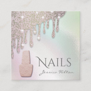 Cartão De Visita Quadrado Dourada patina holográfica de luxo pinga salão de