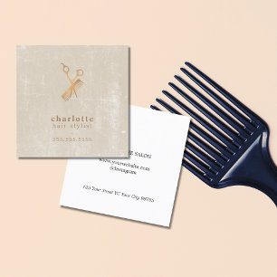 Cartão De Visita Quadrado Dourada tesoura legista Beige Faux